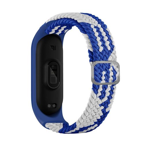 For Xiaomi Mi Band 5 / Band 6 / Band 7 Stretchy Nylon Solo Loop Band Adjustable Braided Sport Elastics Strap - Blue / White