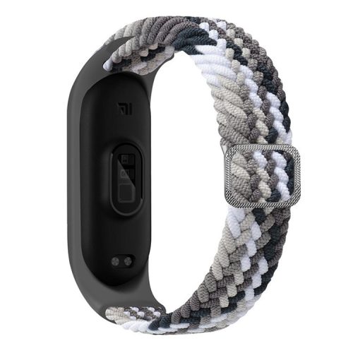 For Xiaomi Mi Band 5 / Band 6 / Band 7 Stretchy Nylon Solo Loop Band Adjustable Braided Sport Elastics Strap - Colorful Black