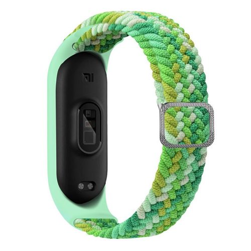 For Xiaomi Mi Band 5 / Band 6 / Band 7 Stretchy Nylon Solo Loop Band Adjustable Braided Sport Elastics Strap - Colorful Green