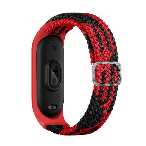 For Xiaomi Mi Band 5 / Band 6 / Band 7 Stretchy Nylon Solo Loop Band Adjustable Braided Sport Elastics Strap - Red / Black