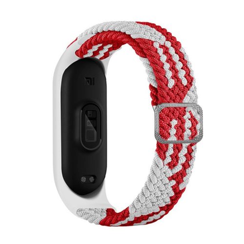 For Xiaomi Mi Band 5 / Band 6 / Band 7 Stretchy Nylon Solo Loop Band Adjustable Braided Sport Elastics Strap - Red / White