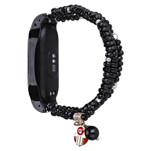 For Xiaomi Mi Band 5 / Band 6 Beaded Wrap Bracelet Band Holiday Style Replacement Watch Strap - Black