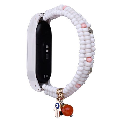 For Xiaomi Mi Band 5 / Band 6 Beaded Wrap Bracelet Band Holiday Style Replacement Watch Strap - White