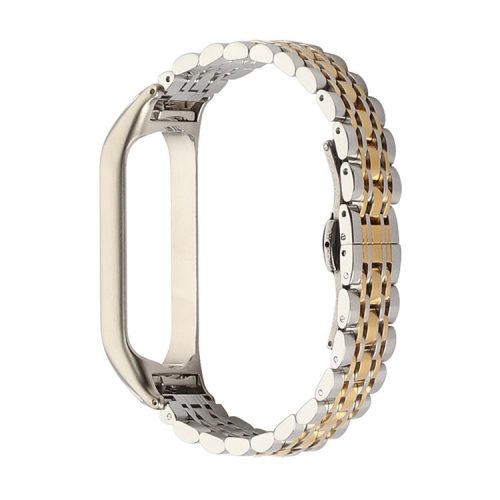 For Xiaomi Mi Band 5/6 Metal Watch Band Stainless Steel Smart Watch Strap with Buckle Clamp - Silver/Gold