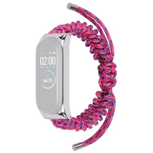 For Xiaomi Mi Band 5/6 Nylon Braided Rope Watch Strap Adjustable Replacement Wrist Band - Rose