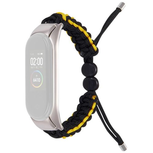 For Xiaomi Mi Band 5/6 Replacement Wrist Band Drawstring Design Adjustable Nylon Rope Watch Strap - Black/Yellow