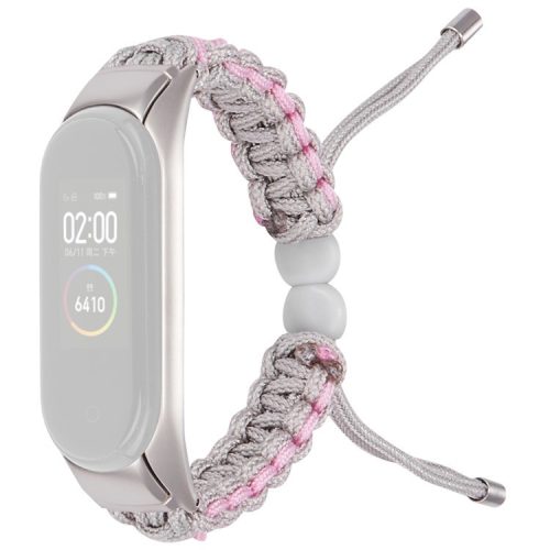 For Xiaomi Mi Band 5/6 Replacement Wrist Band Drawstring Design Adjustable Nylon Rope Watch Strap - Khaki Pink