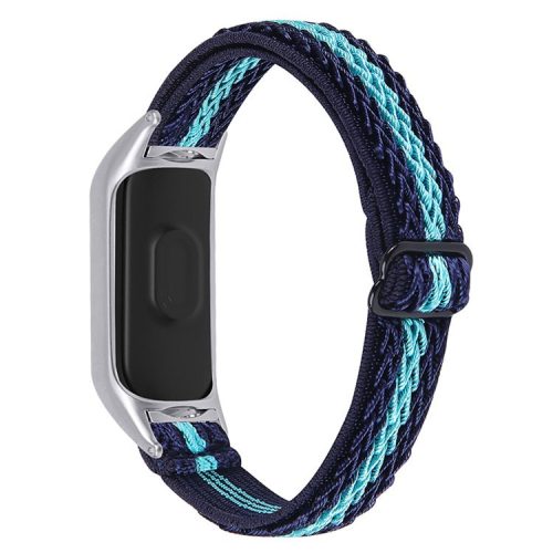 For Xiaomi Mi Band 5/6 Sport Elastics Nylon Watch Band Adjustable Woven Loop Wristband Replacement Bracelet Accessories - Midnight Blue