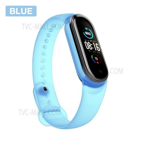 For Xiaomi Mi Band 5/6/7 Silicone Smart Watch Band Solid Color Replacement Wrist Strap - Blue