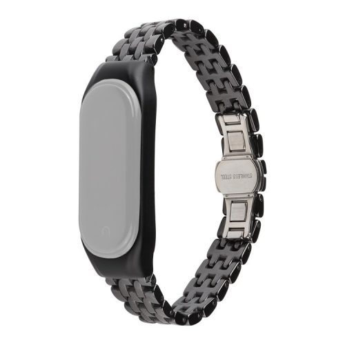 For Xiaomi Mi Band 5/Mi Band 6 Ceramics+Stainless Steel Watch Strap Replacement Watch Band - Five Beads Black