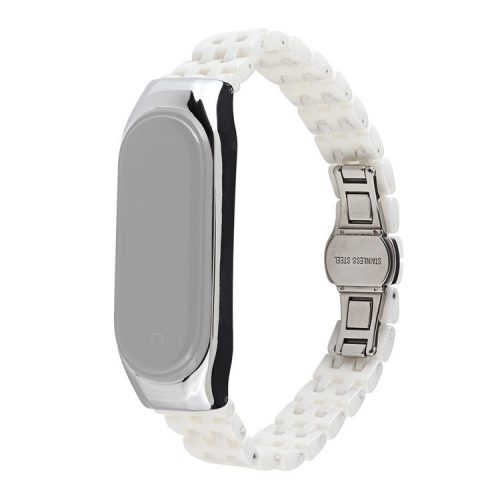 For Xiaomi Mi Band 5/Mi Band 6 Ceramics+Stainless Steel Watch Strap Replacement Watch Band - Five Beads White