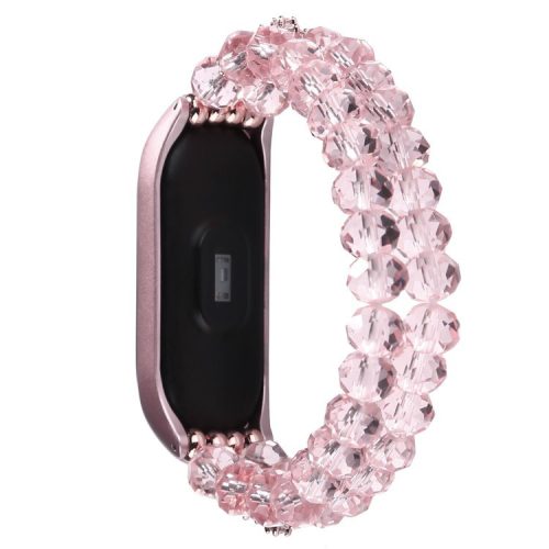 For Xiaomi Mi Band 5/Mi Band 6 Crystal + Alloy Bracelet Smart Watch Strap Replacement Wrist Band - Pink