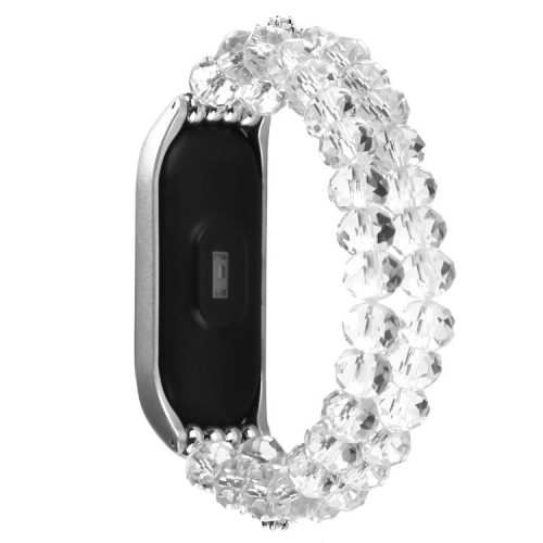 For Xiaomi Mi Band 5/Mi Band 6 Crystal + Alloy Bracelet Smart Watch Strap Replacement Wrist Band - White