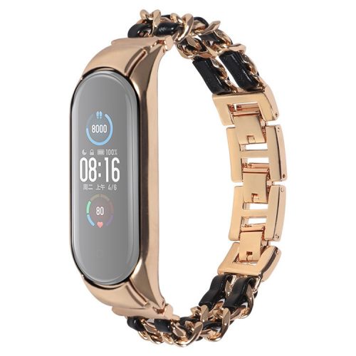 For Xiaomi Mi Band 5/Mi Band 6 Stainless Steel Chain Splicing Watchband Watch Strap -  Rose Gold/Black