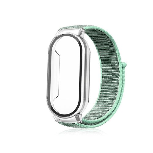 For Xiaomi Mi Band 7  /  7 NFC Nylon Loop Watch Strap 3 in 1 Wrist Band with PC Protective Case and Tempered Glass Screen Protector - Light Green / Transparent