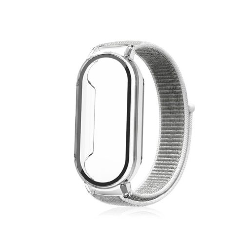 For Xiaomi Mi Band 7  /  7 NFC Nylon Loop Watch Strap 3 in 1 Wrist Band with PC Protective Case and Tempered Glass Screen Protector - Seashell White / Transparent