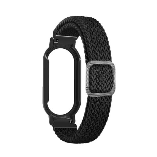 For Xiaomi Mi Band 7 / 7 NFC Elastic Watch Band 3 in 1 Nylon Braided Wrist Strap with PC Watch Case  /  Tempered Glass Screen Protector - Black / Black