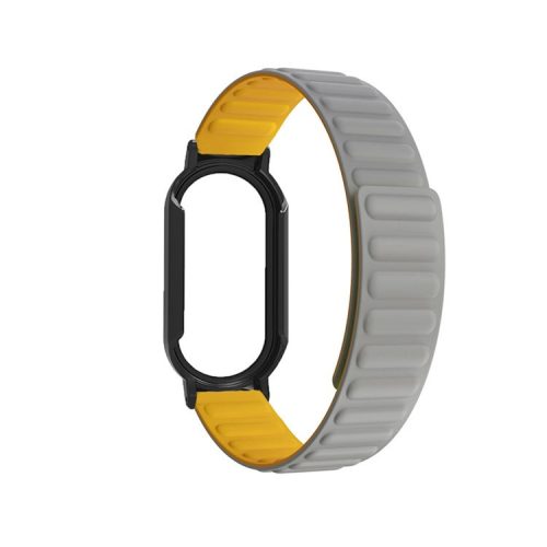 For Xiaomi Mi Band 7 / 7 NFC Silicone Magnetic Watch Band 3 in 1 Replacement Wrist Strap with PC Watch Case  /  Tempered Glass Screen Protector - Grey / Yellow