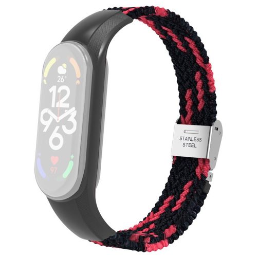 For Xiaomi Mi Band 7 Adjustable Nylon Braided Watch Band Replacement Wrist Strap with Stainless Steel Buckle - Black/Red