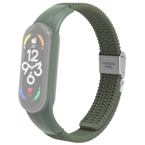 For Xiaomi Mi Band 7 Adjustable Nylon Braided Watch Band Replacement Wrist Strap with Stainless Steel Buckle - Dark Green