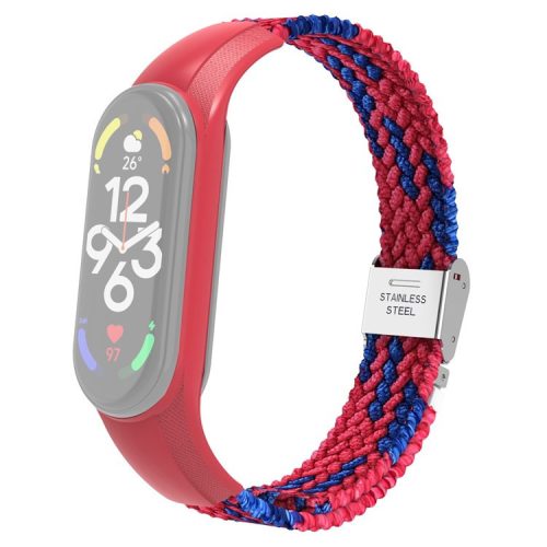 For Xiaomi Mi Band 7 Adjustable Nylon Braided Watch Band Replacement Wrist Strap with Stainless Steel Buckle - Red/Blue