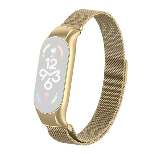 For Xiaomi Mi Band 7 Milanese Mesh Smart Watch Band Replacement Metal Magnetic Wrist Strap - Gold