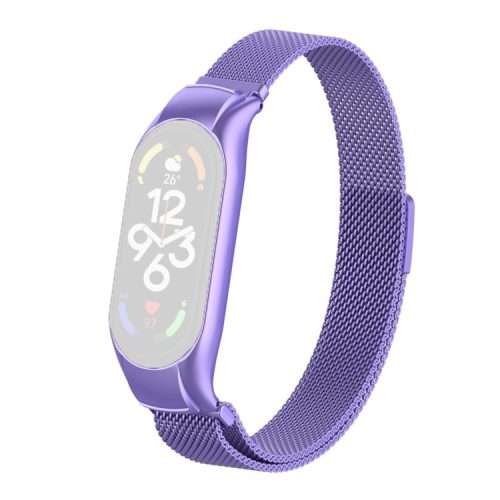 For Xiaomi Mi Band 7 Milanese Mesh Smart Watch Band Replacement Metal Magnetic Wrist Strap - Purple