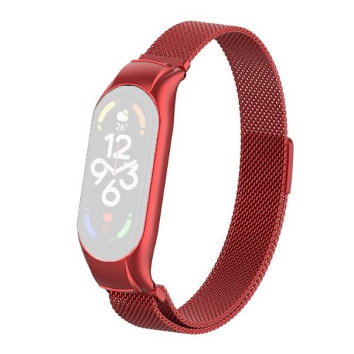 For Xiaomi Mi Band 7 Milanese Mesh Smart Watch Band Replacement Metal Magnetic Wrist Strap - Red