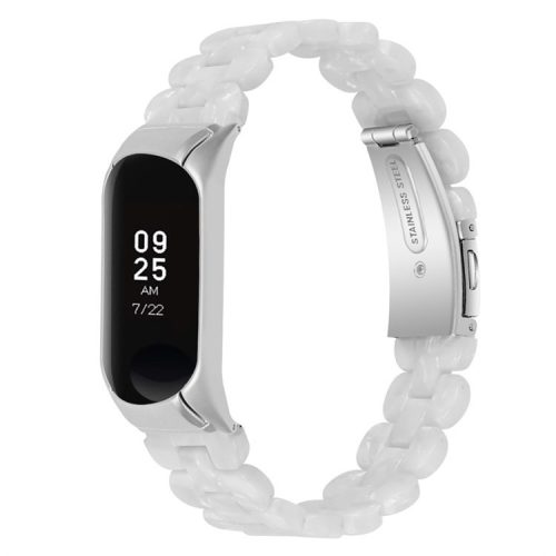 For Xiaomi Mi Band 7 Oval Resin Watchband Stainless Steel Buckle Strap Replacement - Pearl White