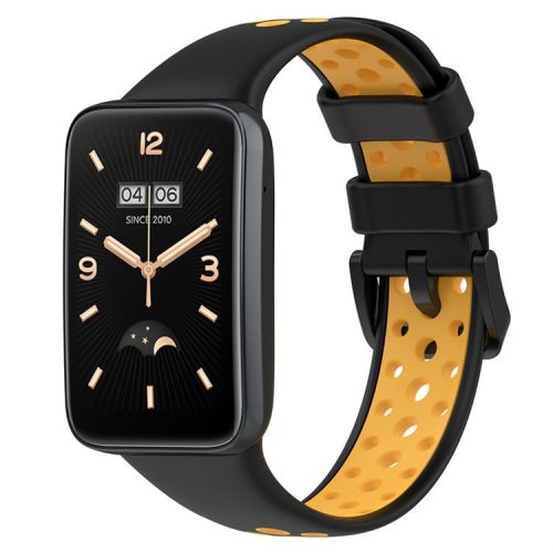 For Xiaomi Mi Band 7 Pro Dual Color Watch Strap Adjustable Silicone Watchband Replacement - Black / Yellow