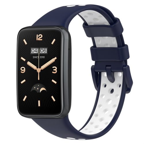 For Xiaomi Mi Band 7 Pro Dual Color Watch Strap Adjustable Silicone Watchband Replacement - Midnight Blue / White