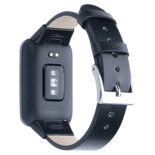 For Xiaomi Mi Band 7 Pro Genuine Cow Leather Watch Strap Adjustable Wristband - Black