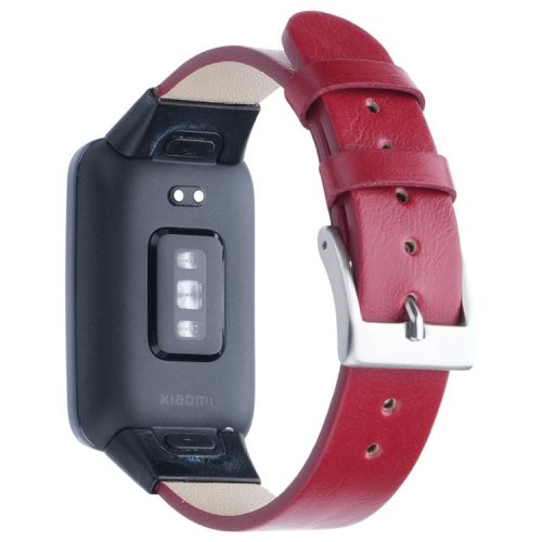 For Xiaomi Mi Band 7 Pro Genuine Cow Leather Watch Strap Adjustable Wristband - Red