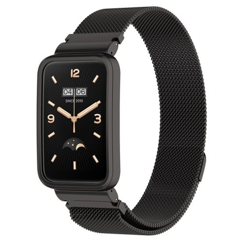 For Xiaomi Mi Band 7 Pro Milanese Metal Wrist Strap Replacement Band with Watch Case - Black