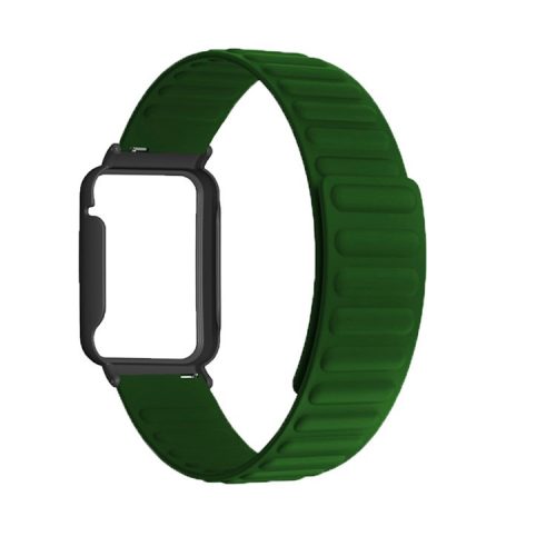 For Xiaomi Mi Band 7 Pro Silicone Magnetic Watch Band Quick Release Wrist Strap with Watch Case Cover - Army Green