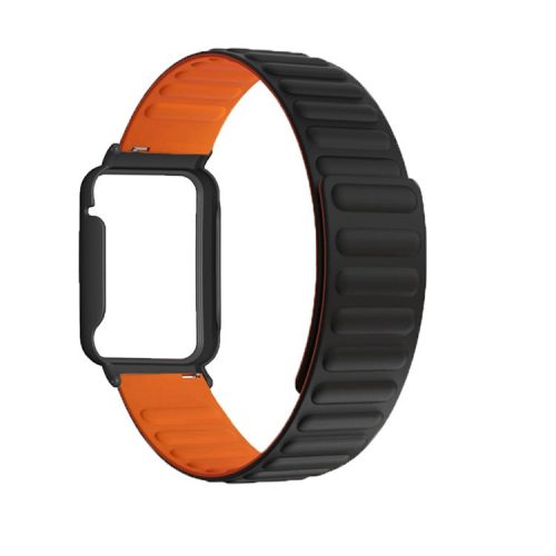 For Xiaomi Mi Band 7 Pro Silicone Magnetic Watch Band Quick Release Wrist Strap with Watch Case Cover - Black / Orange