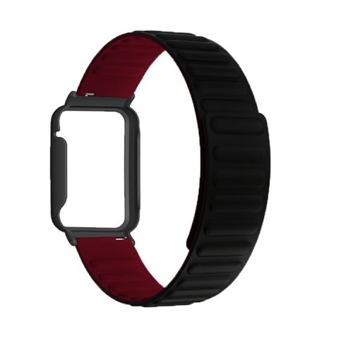 For Xiaomi Mi Band 7 Pro Silicone Magnetic Watch Band Quick Release Wrist Strap with Watch Case Cover - Black / Wine Red