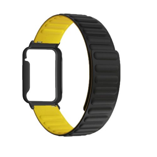 For Xiaomi Mi Band 7 Pro Silicone Magnetic Watch Band Quick Release Wrist Strap with Watch Case Cover - Black / Yellow