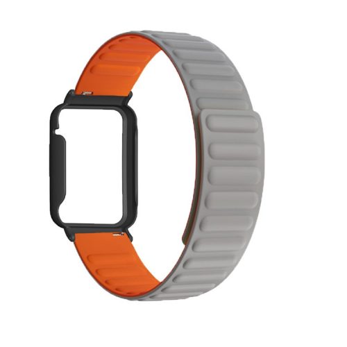 For Xiaomi Mi Band 7 Pro Silicone Magnetic Watch Band Quick Release Wrist Strap with Watch Case Cover - Grey / Orange