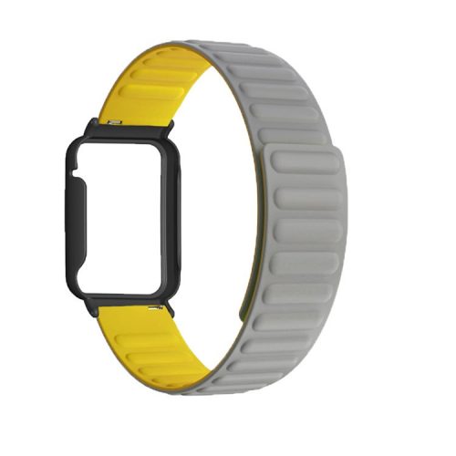 For Xiaomi Mi Band 7 Pro Silicone Magnetic Watch Band Quick Release Wrist Strap with Watch Case Cover - Grey / Yellow