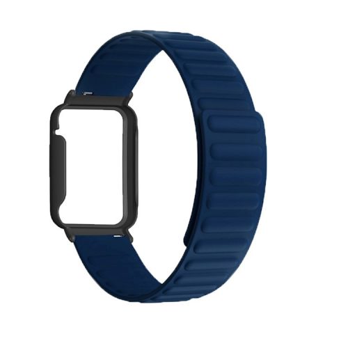 For Xiaomi Mi Band 7 Pro Silicone Magnetic Watch Band Quick Release Wrist Strap with Watch Case Cover - Midnight Blue