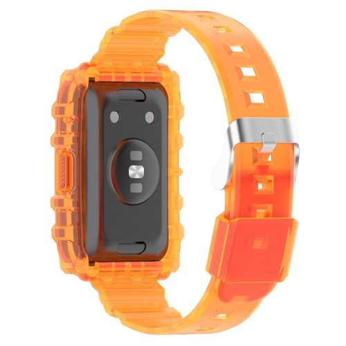 For Xiaomi Mi Band 7 Pro Solid Color Silicone Smart Watch Band with Integrated Watch Case Clear Replacement Wrist Strap - Transparent Orange