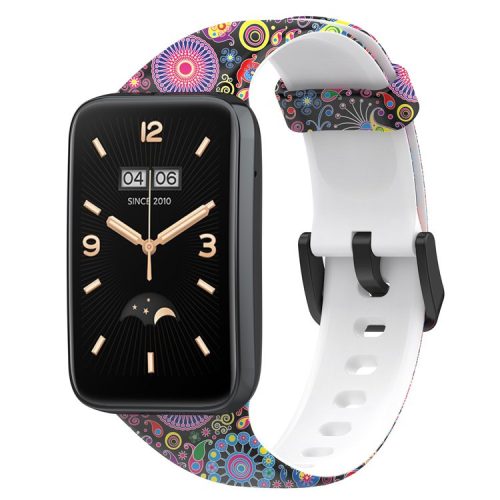 For Xiaomi Mi Band 7 Pro Sport Band Soft Silicone Pattern Printing Replacement Wristband, Standard Size - Peacock