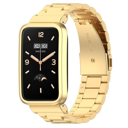 For Xiaomi Mi Band 7 Pro Stainless Steel Three Beads Wrist Strap Replacement Band with Watch Case - Gold