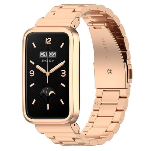 For Xiaomi Mi Band 7 Pro Stainless Steel Three Beads Wrist Strap Replacement Band with Watch Case - Rose Gold