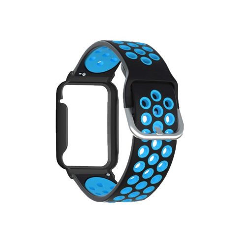 For Xiaomi Mi Band 7 Pro, Dual-Color Watch Band Silicone Watch Strap with Case Cover - Black Blue / Black