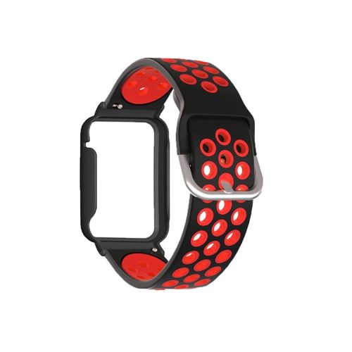 For Xiaomi Mi Band 7 Pro, Dual-Color Watch Band Silicone Watch Strap with Case Cover - Black Red / Black