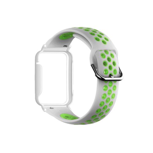 For Xiaomi Mi Band 7 Pro, Dual-Color Watch Band Silicone Watch Strap with Case Cover - Grey Green / White