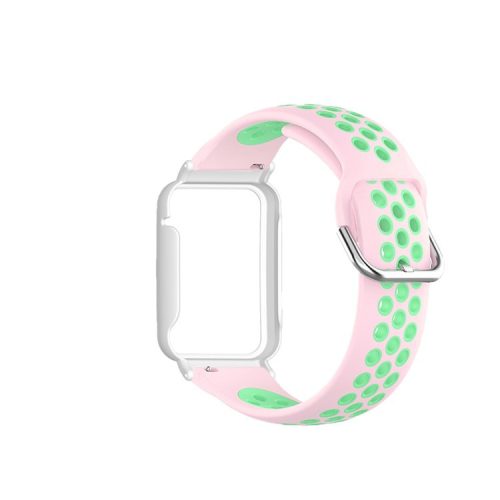 For Xiaomi Mi Band 7 Pro, Dual-Color Watch Band Silicone Watch Strap with Case Cover - Pink Green / White