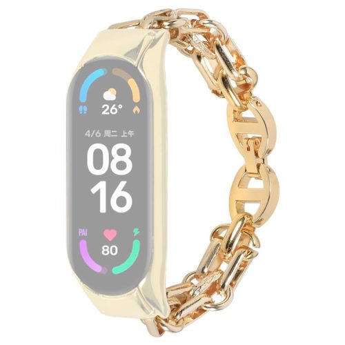 For Xiaomi Mi Band 7 Stainless Steel Hollow-out Bracelet Smart Watch Band Replacement Wrist Strap - Gold